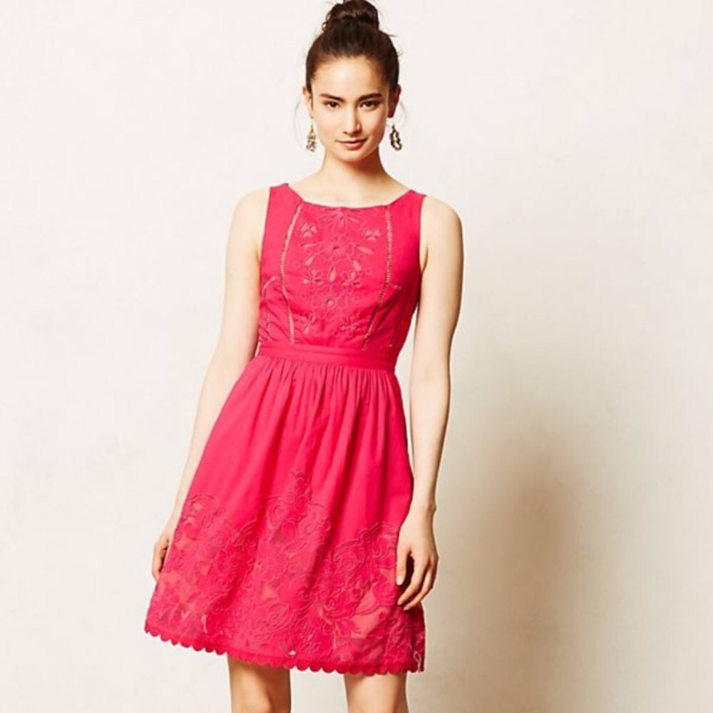 Anthro Moulinette Soeurs Pink Embroidered Dress